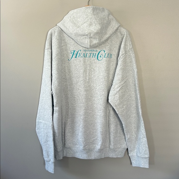 NWT‎ Sporty & Rich Rizzoli Hoodie Heathered Gray Size Large Health Club Graphic - Picture 8 of 11